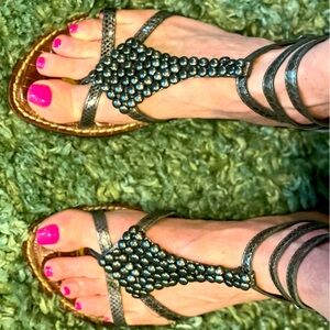 Sam Edelman sandals  bronze snake print with beads.